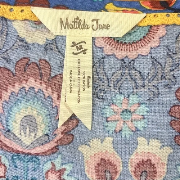 Matilda Jane Splendid Blue Colorful Floral Print Pintuck Pleated Dress Medium - Picture 4 of 10